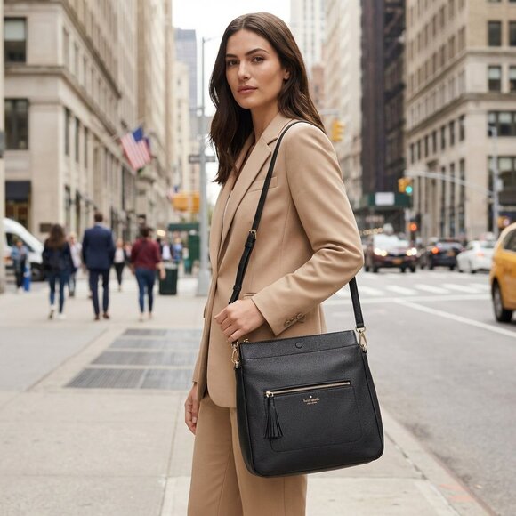 Kate Spade Michaela Chester Street Black Pebbled Leather Hobo Bag with Wallet - Picture 2 of 14